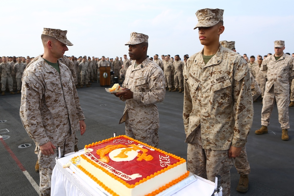 22nd MEU Marines Celebrate Birthday aboard USS Wasp