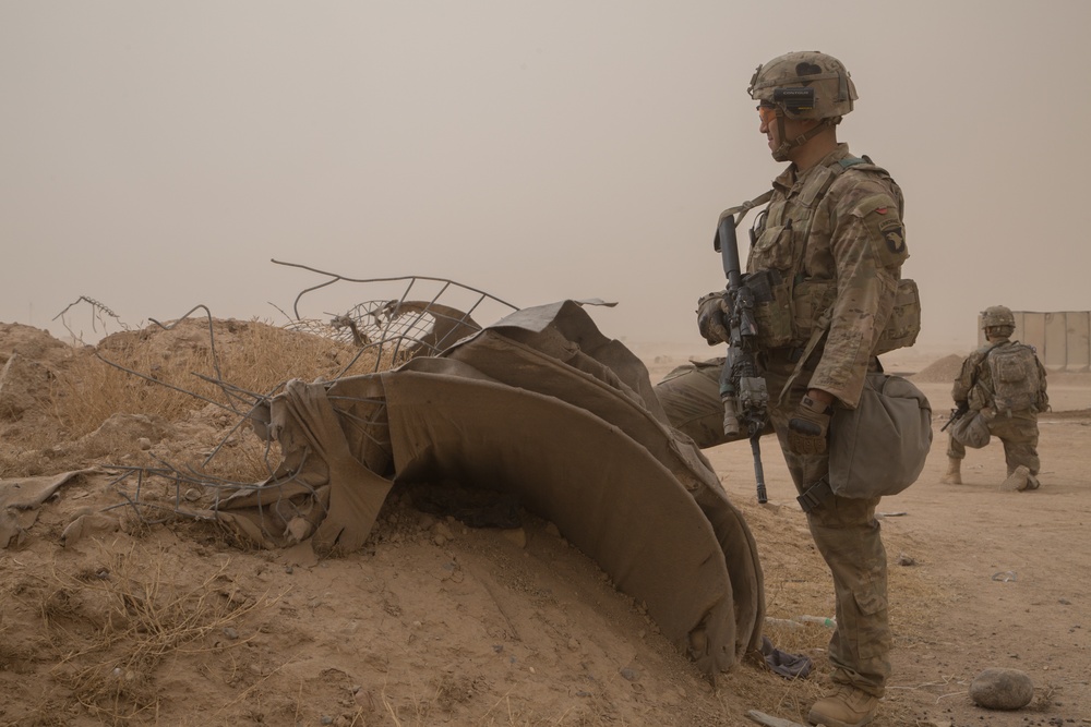 U.S. Soldiers conduct foot patrol to establish rapport