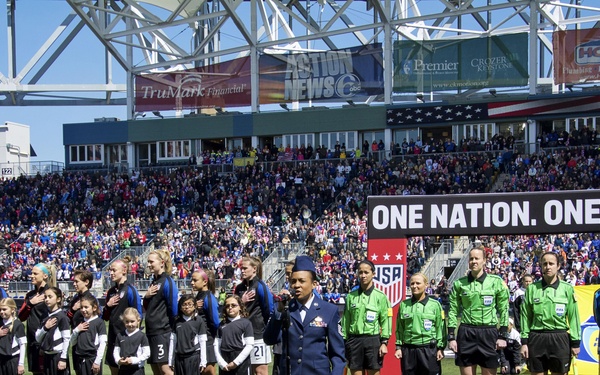 Dover reservist sings National Anthem for US Womens Soccer Team