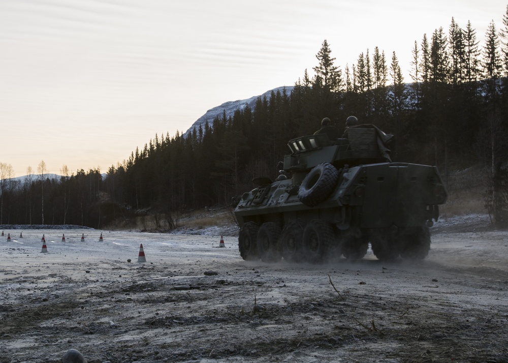 U.S. Marines practice cold weather driver training in Norway