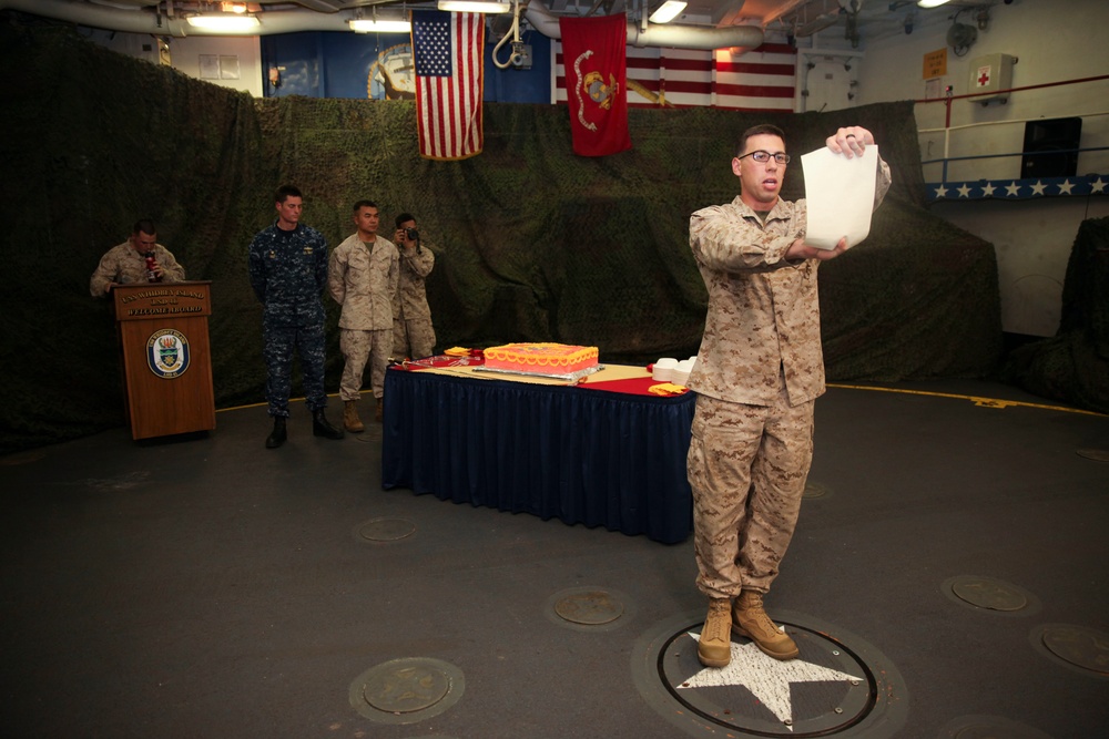 22 MEU Marines Celebrate Marine Corps Birthday aboard the USS Whidbey Island (LSD 41)