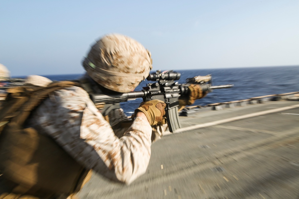 BLT, 22nd MEU Enhances Combat Marksmanship aboard USS Whidbey Island