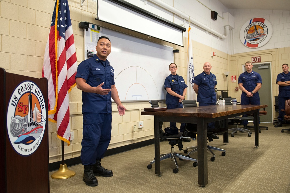 Petty Officer 1st Class Chris LaRosa receives Paul Clark Boat Forces Engineering Award