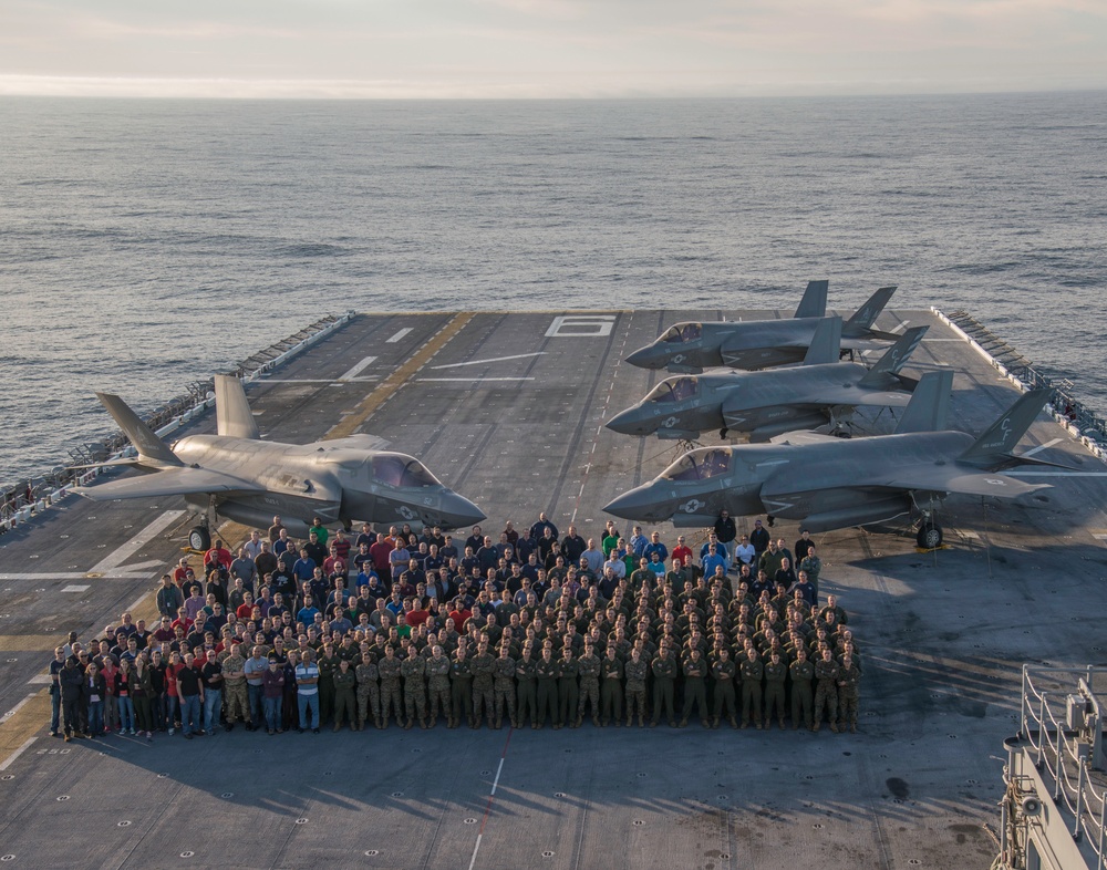 Group Photo of F-35B Lightning II Personnel Conducting Operations Aboard USS America (LHA 6)