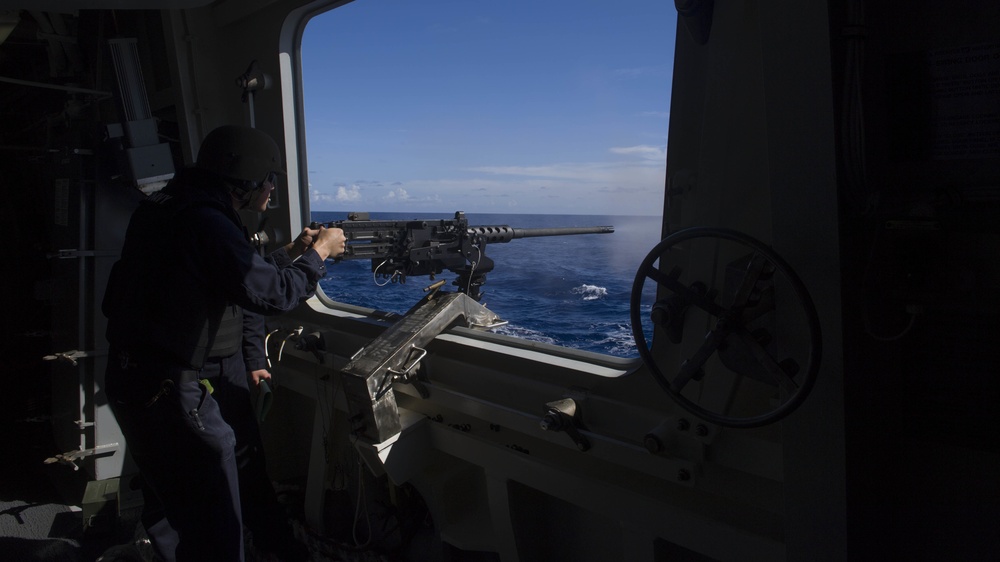 USS Zumwalt Sailors Conduct Crew Served Weapons Firing
