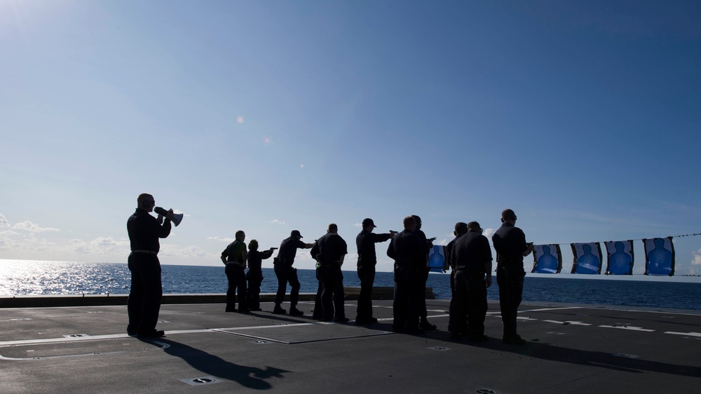 USS Zumwalt Sailors conduct Small Arms Qualification Testing