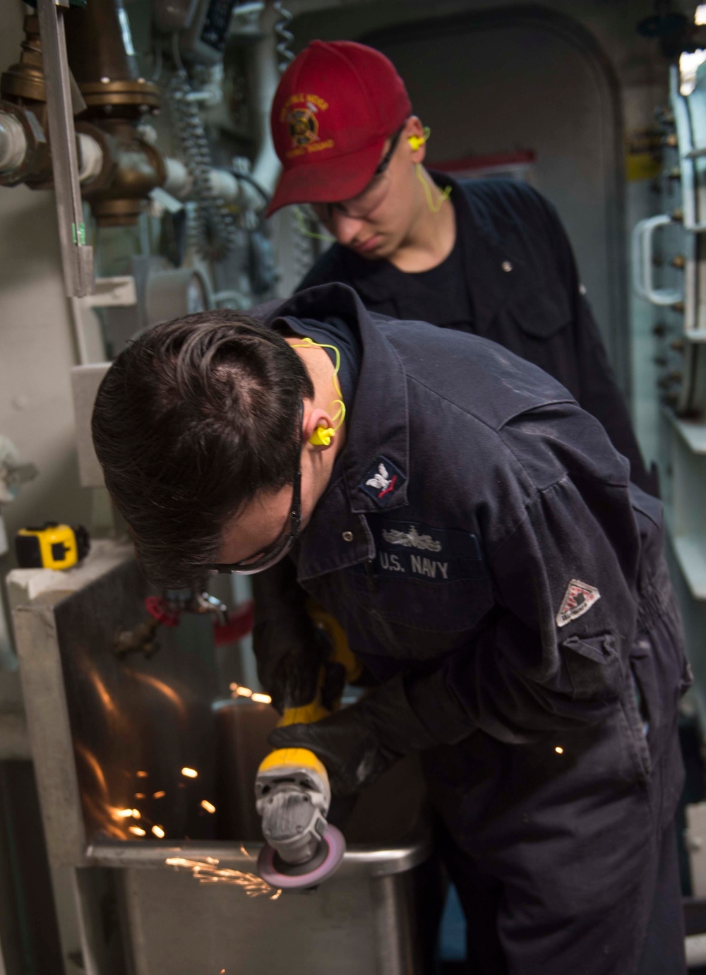 USS Wayne E. Meyer Sailors Welding