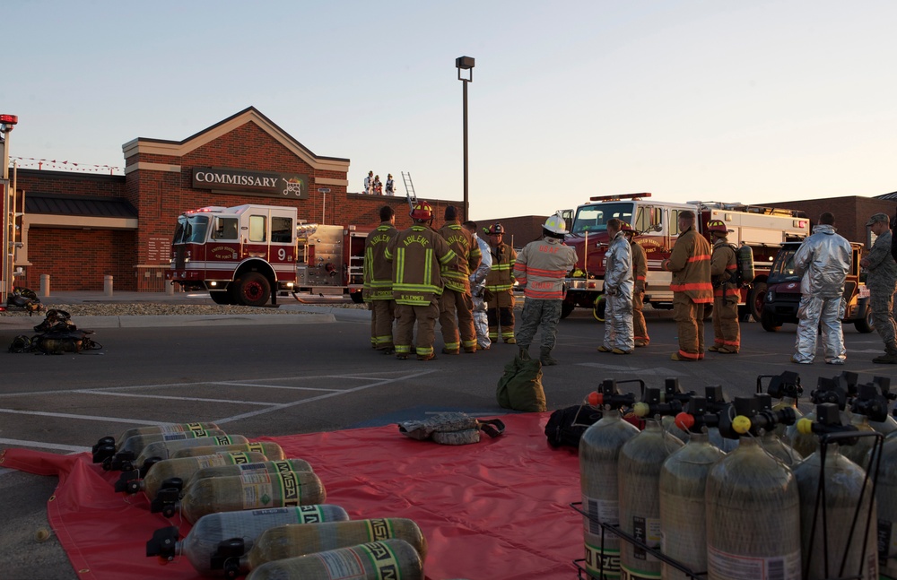 Dyess, Abilene Firefighters battle Commissary fire