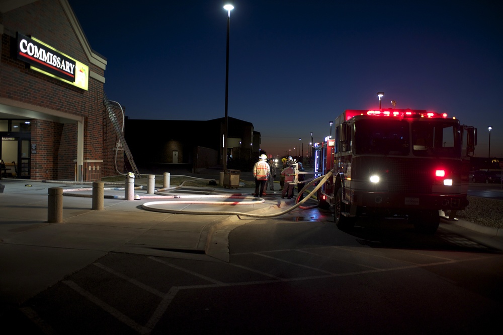 Dyess, Abilene Firefighters battle Commissary fire