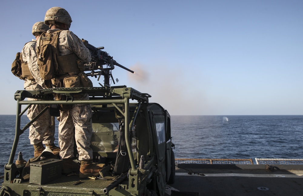 22 MEU Marines Fire Crew Served Weapons aboard the USS Whidbey Island (LSD 41)