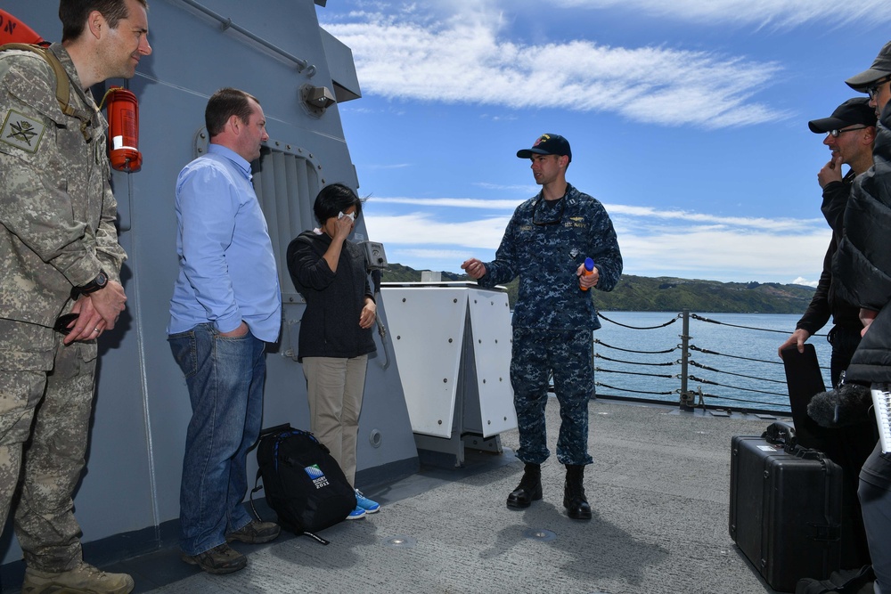 New Zealand Media tours USS Sampson In Wellington, NZ