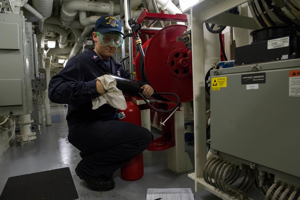 Sailors conduct routine maintenance aboard USS Zumwalt