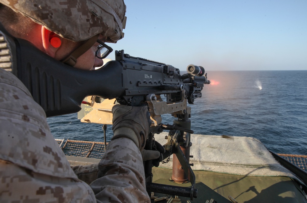 22 MEU Marines Fire Crew Served Weapons aboard the USS Whidbey Island (LSD 41)