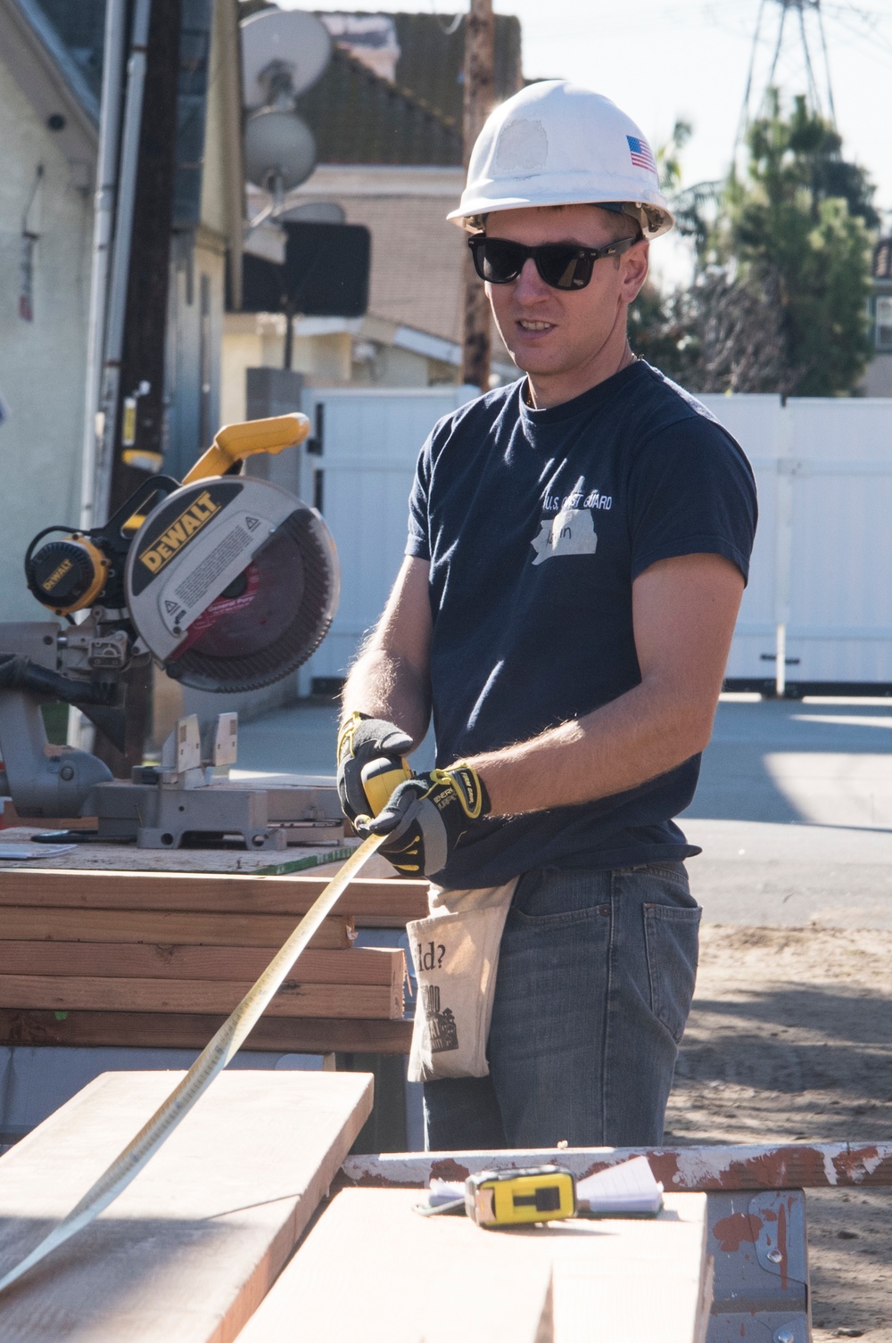 Members of Coast Guard Station Los Angeles volunteer with Habitat for Humanity