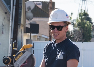 Members of Coast Guard Station Los Angeles volunteer with Habitat for Humanity
