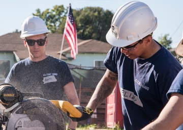 Members of Coast Guard Station Los Angeles volunteer with Habitat for Humanity