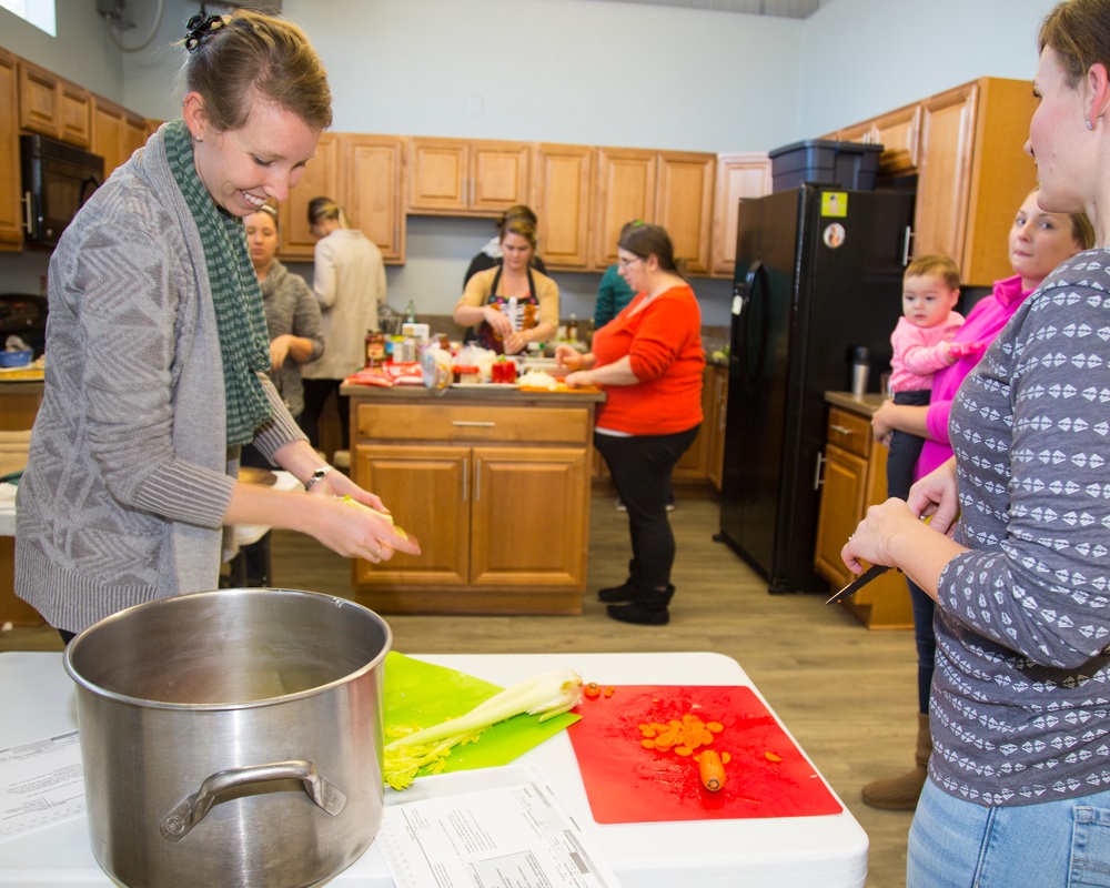 Military spouses enjoy a healthy cooking class aboard MCLB Barstow, Nov. 30.