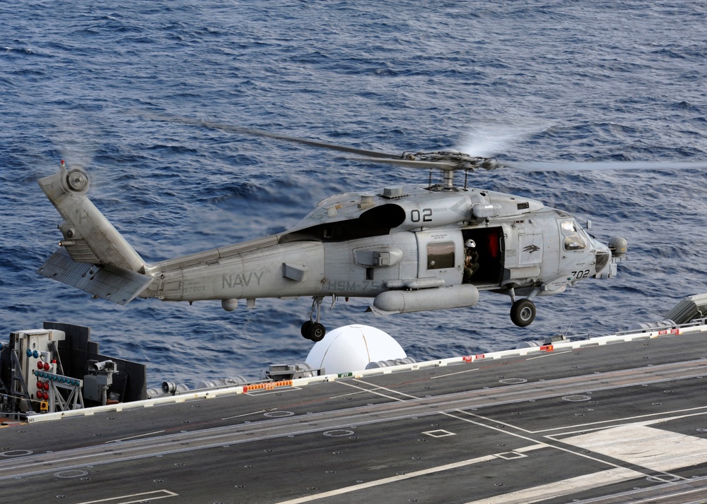 MH-60R Sea Hawk helicopter lifts off