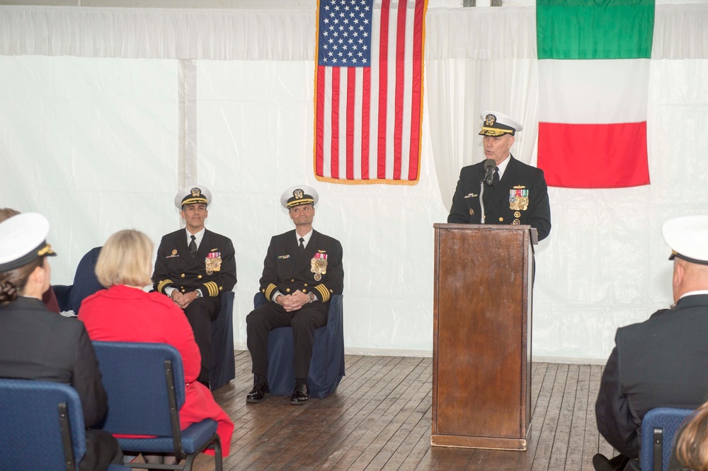 U.S. 6th fleet command and control ship USS Mount Whitney (LCC 20) change of command ceremony