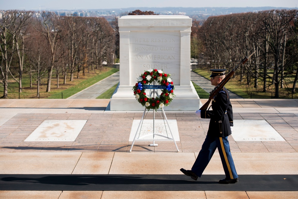 Naval Order of the United States lays a wreath at the Tomb of the Unknown Soldier at Arlington National Cemetery