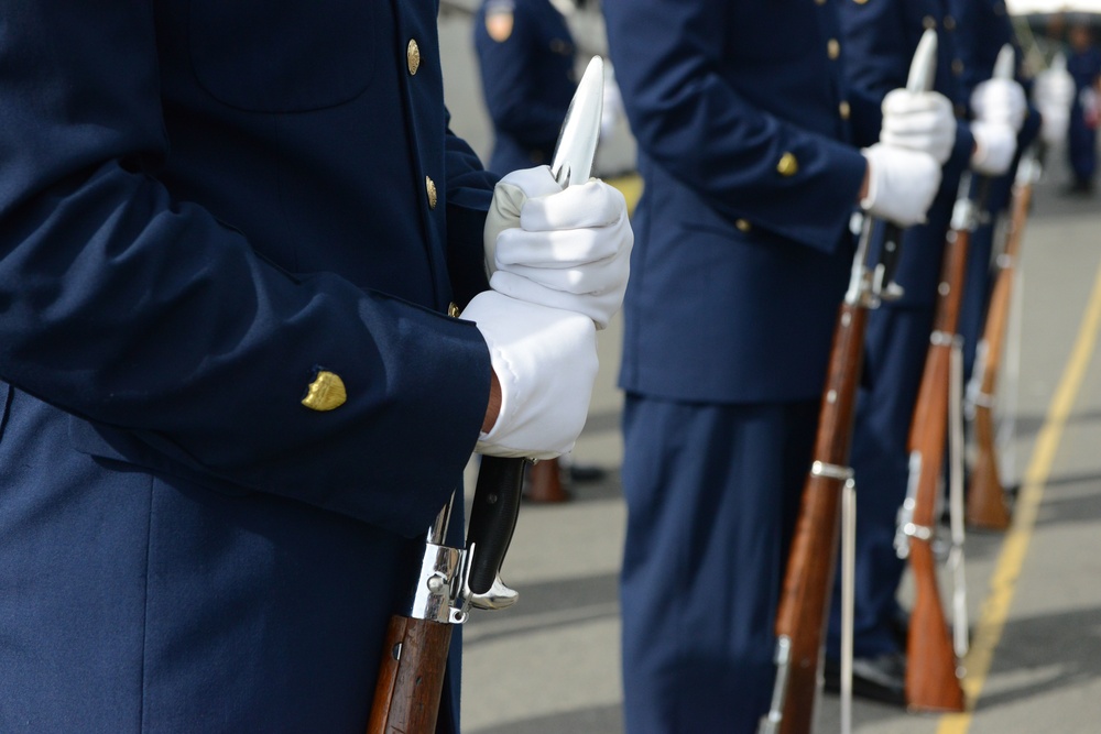 Coast Guard Honor Guard Silent Drill Team performs at Aloha Tower in Honolulu