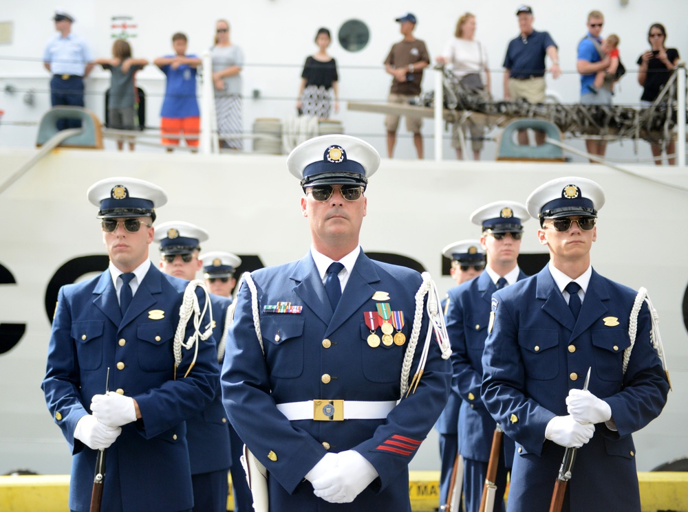 Coast Guard Honor Guard Silent Drill Team performs at Aloha Tower in Honolulu