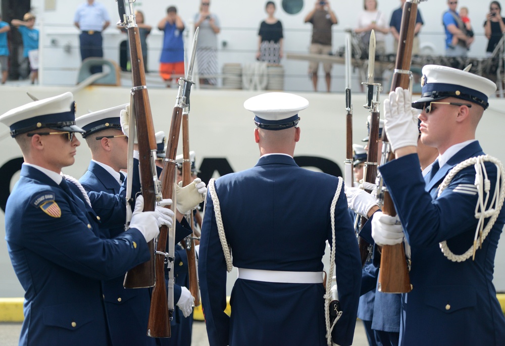 Coast Guard Honor Guard Silent Drill Team performs at Aloha Tower in Honolulu