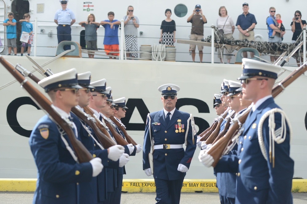 Coast Guard Honor Guard Silent Drill Team performs at Aloha Tower in Honolulu