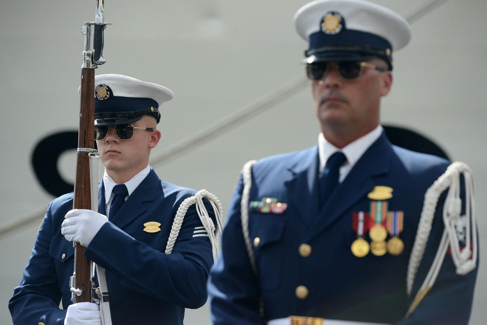 Coast Guard Honor Guard Silent Drill Team performs at Aloha Tower in Honolulu