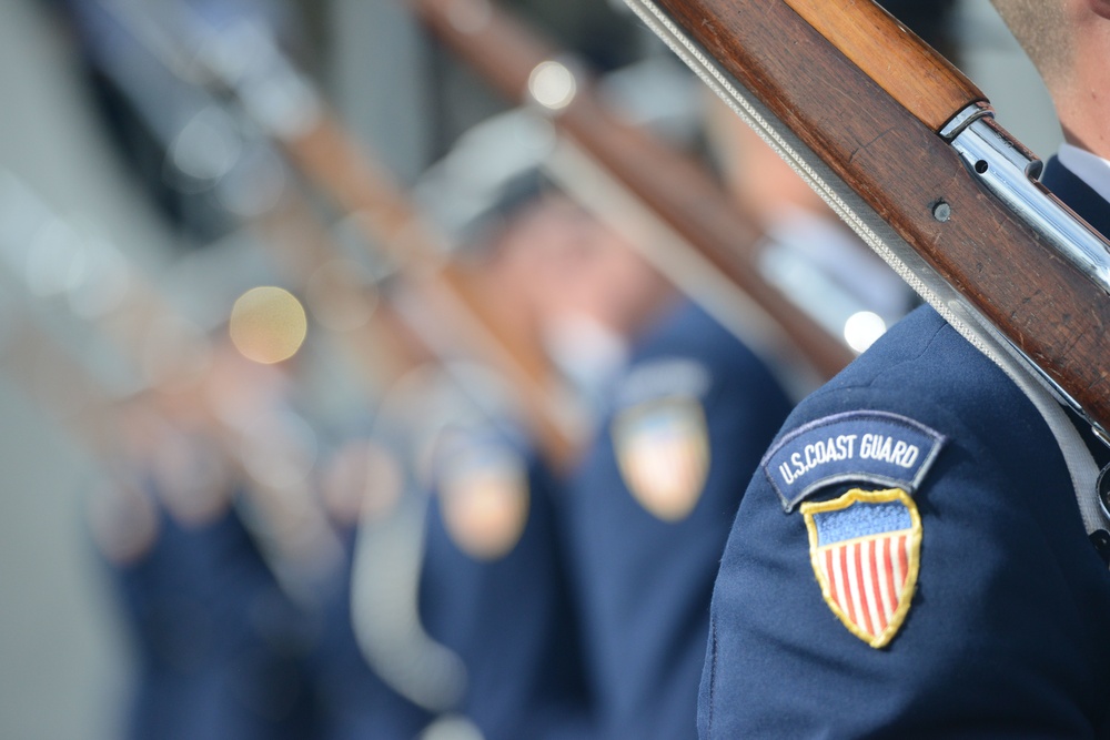 Coast Guard Honor Guard Silent Drill Team performs at Aloha Tower in Honolulu