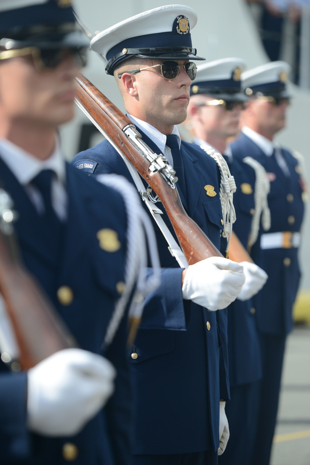 Coast Guard Honor Guard Silent Drill Team performs at Aloha Tower in Honolulu