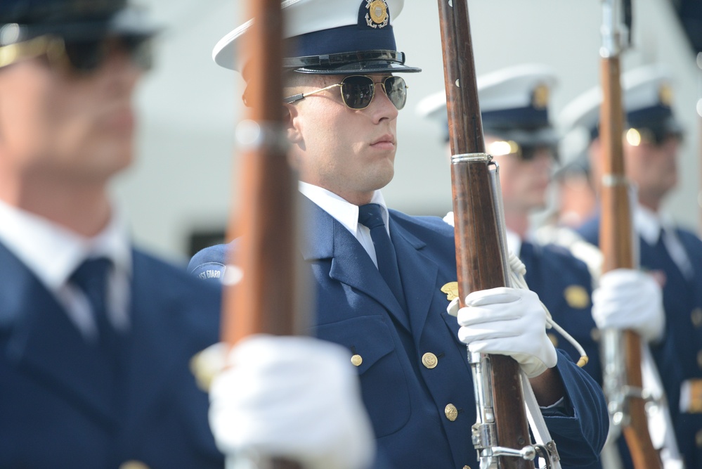 Coast Guard Honor Guard Silent Drill Team performs at Aloha Tower in Honolulu