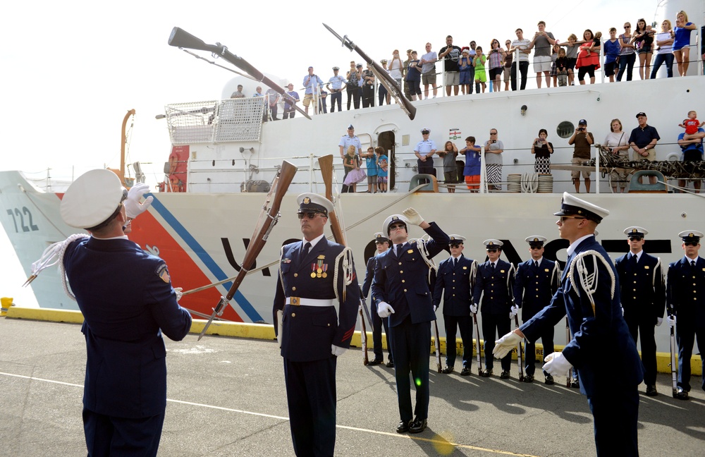 Coast Guard Honor Guard Silent Drill Team performs at Aloha Tower in Honolulu