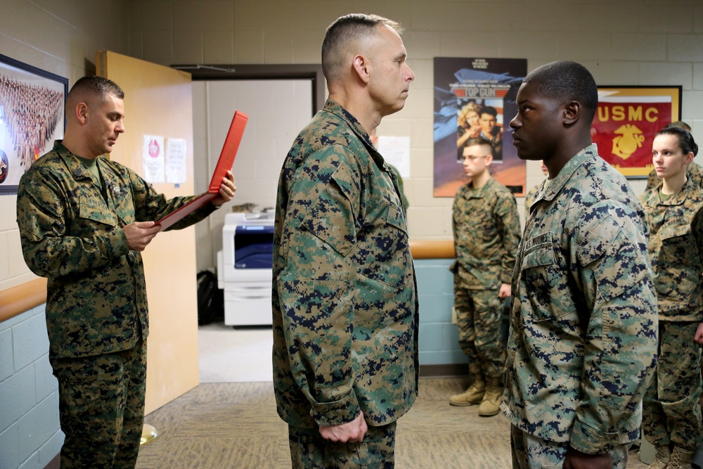 2nd MAW Commanding General meritoriously promotes VMU-2 Marine, visits MACS-2 for upcoming deployment brief