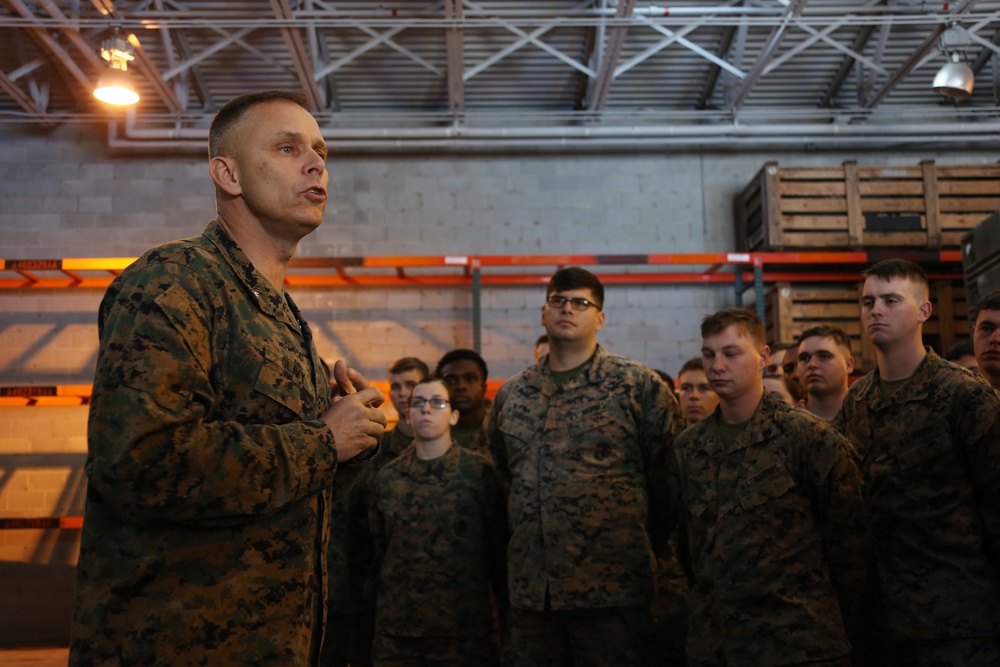 2nd MAW Commanding General meritoriously promotes VMU-2 Marine, visits MACS-2 for upcoming deployment brief