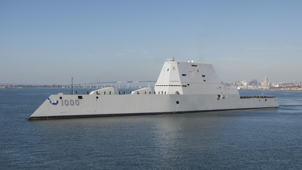 USS Zumwalt (DDG 1000) arrives at its new homeport in San Diego