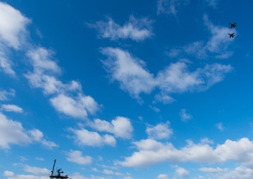 New Jersey Air National Guard F-16s perform flyover of USS New Jersey for Pearl Harbor Commemoration