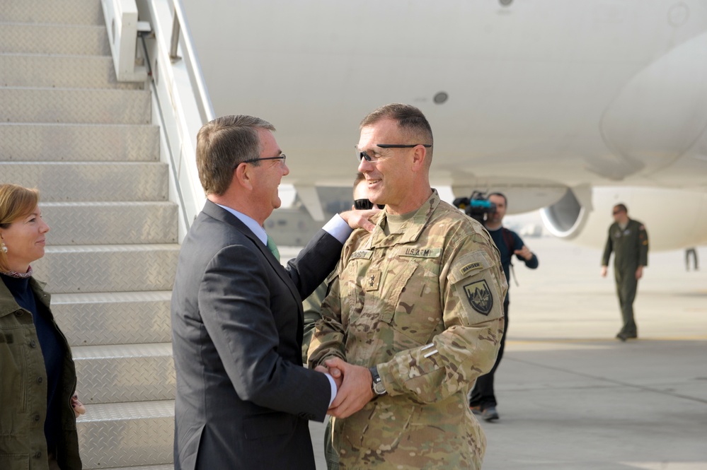U.S. Secretary of Defense stops at Bagram Airfield, Afghanistan