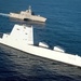 USS Zumwalt (DDG 1000) steams in formation with USS Independence (LCS 2) on the final leg of her three-month journey to her new homeport in San Diego