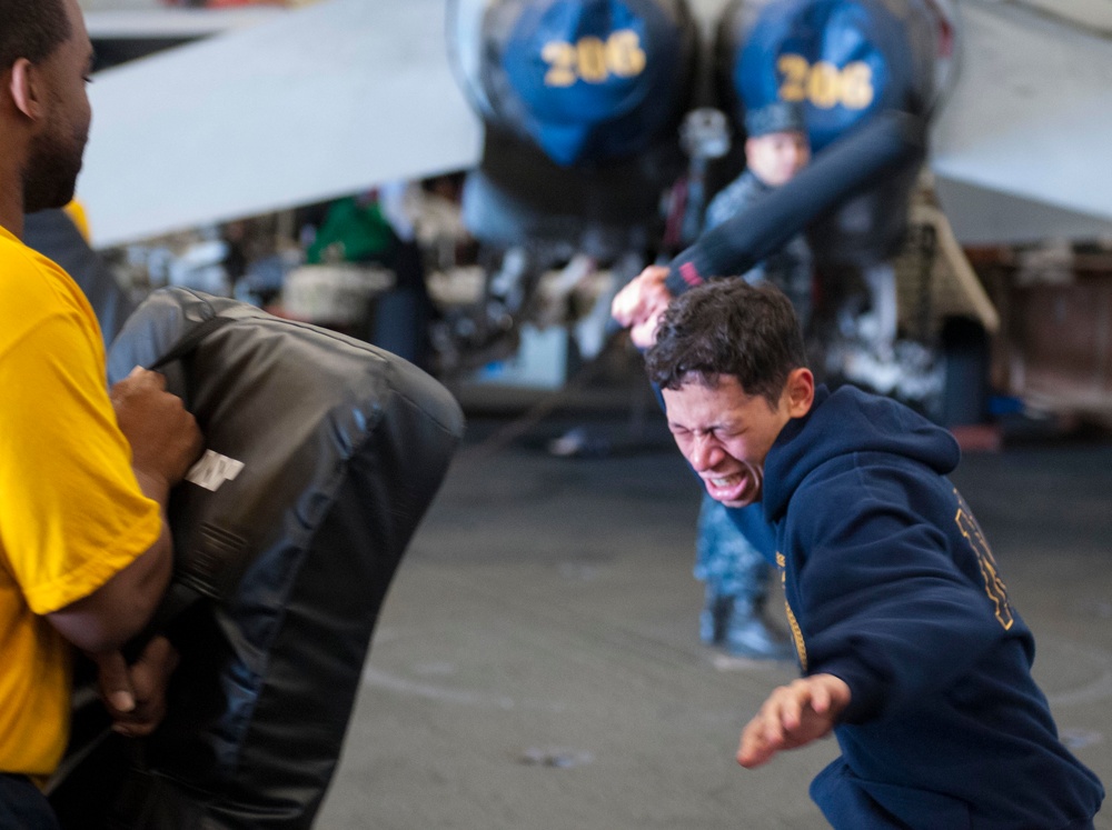 GHWB is underway conducting a Composite Training Unit Exercise (COMPTUEX) with the George H.W. Bush Carrier Strike Group in preparation for an upcoming deployment.