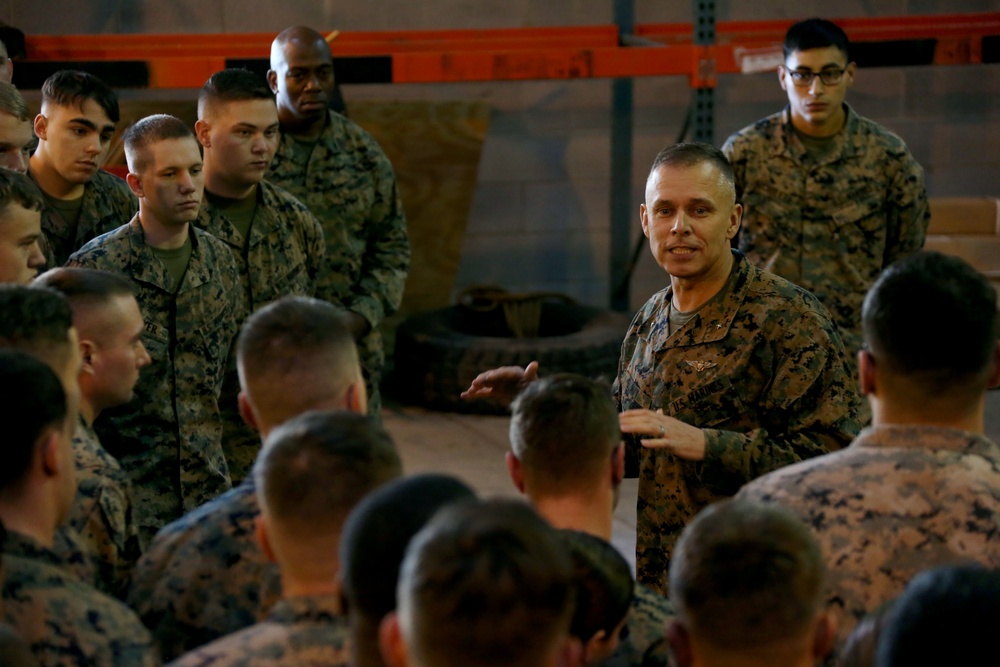 2nd MAW Commanding General meritoriously promotes VMU-2 Marine, visits MACS-2 for upcoming deployment brief