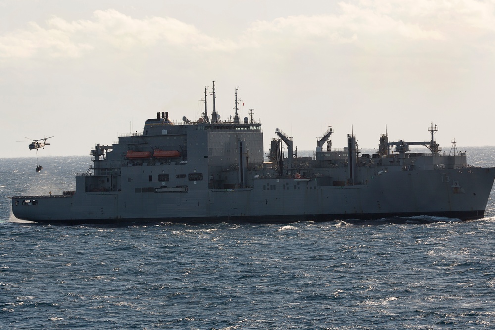 USS Bataan conducts a replenishment-at-sea during ARGMEUEX