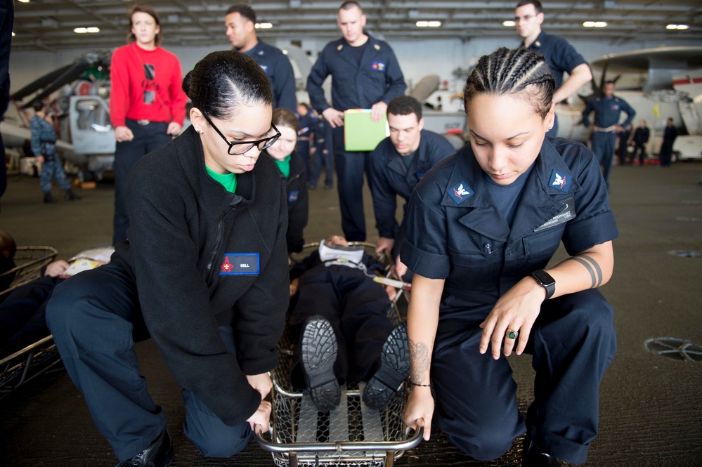 GHWB is underway conducting a Composite Training Unit Exercise (COMPTUEX) with the George H.W. Bush Carrier Strike Group in preparation for an upcoming deployment.