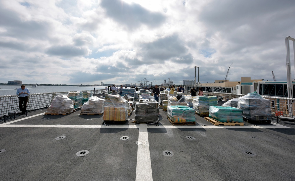 A view of 26.5 tons of cocaine aboard Coast Guard Cutter Hamilton