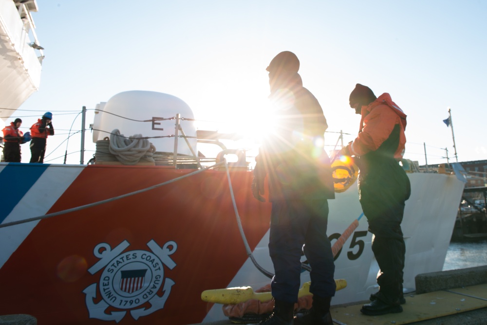 Coast Guard Cutter Spencer crew prepares to get underway in bitter cold