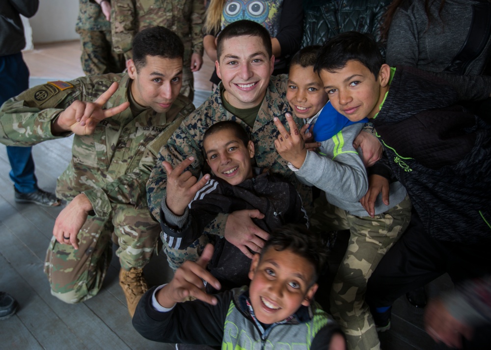 U.S. Marines enjoy time with Bulgarian school children