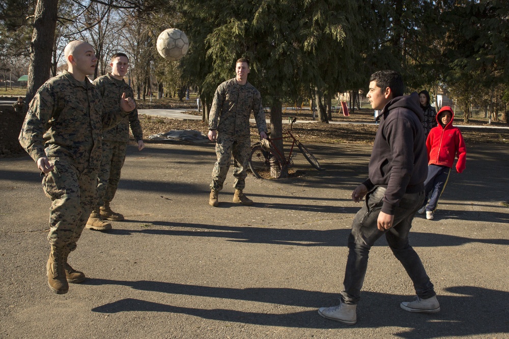 U.S. Marines enjoy time with Bulgarian school children