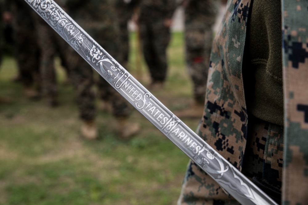 Committed to excellence: Marines participate in sword and guideon manual training