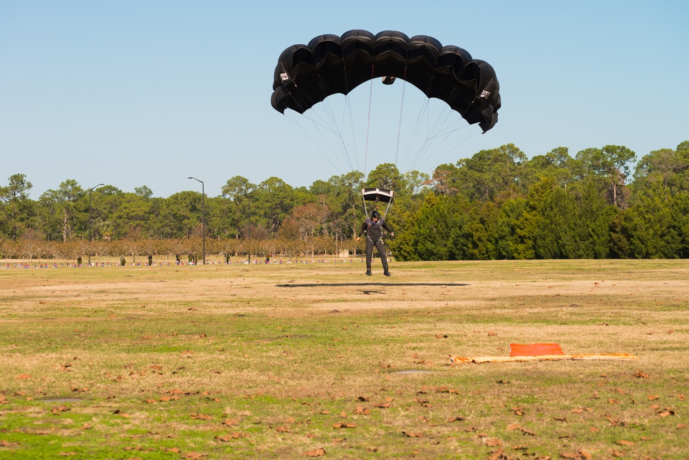Skydiver Performs Missing Man During Wreaths for Warriors Walk Ceremony