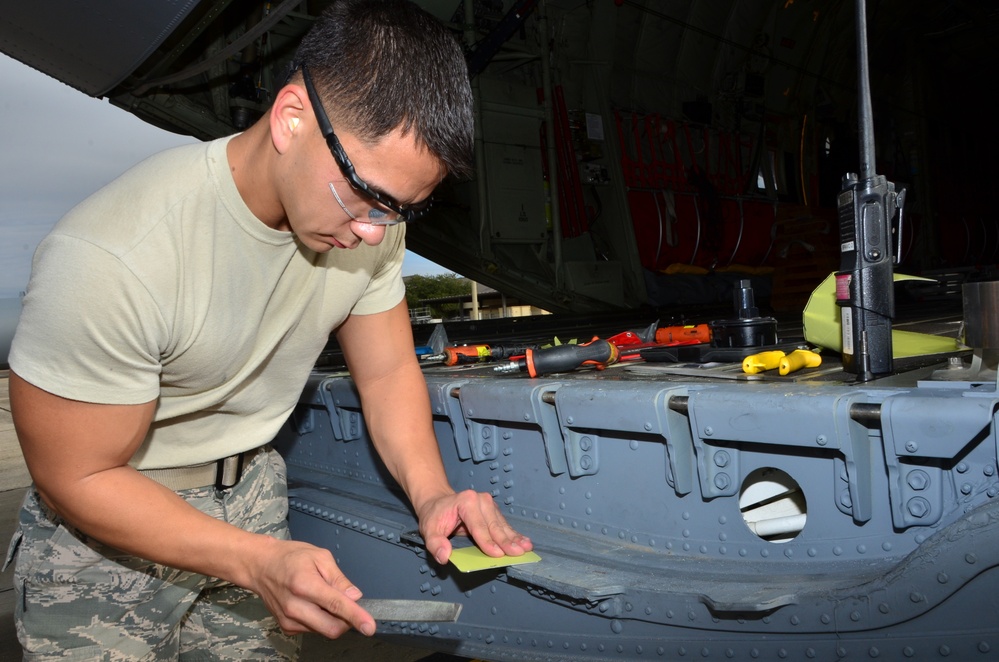 Maintenance Airmen patch up the dings and scratches